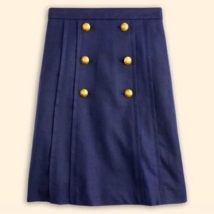J Crew NAVY Pleated-front sailor skirt in stretch linen